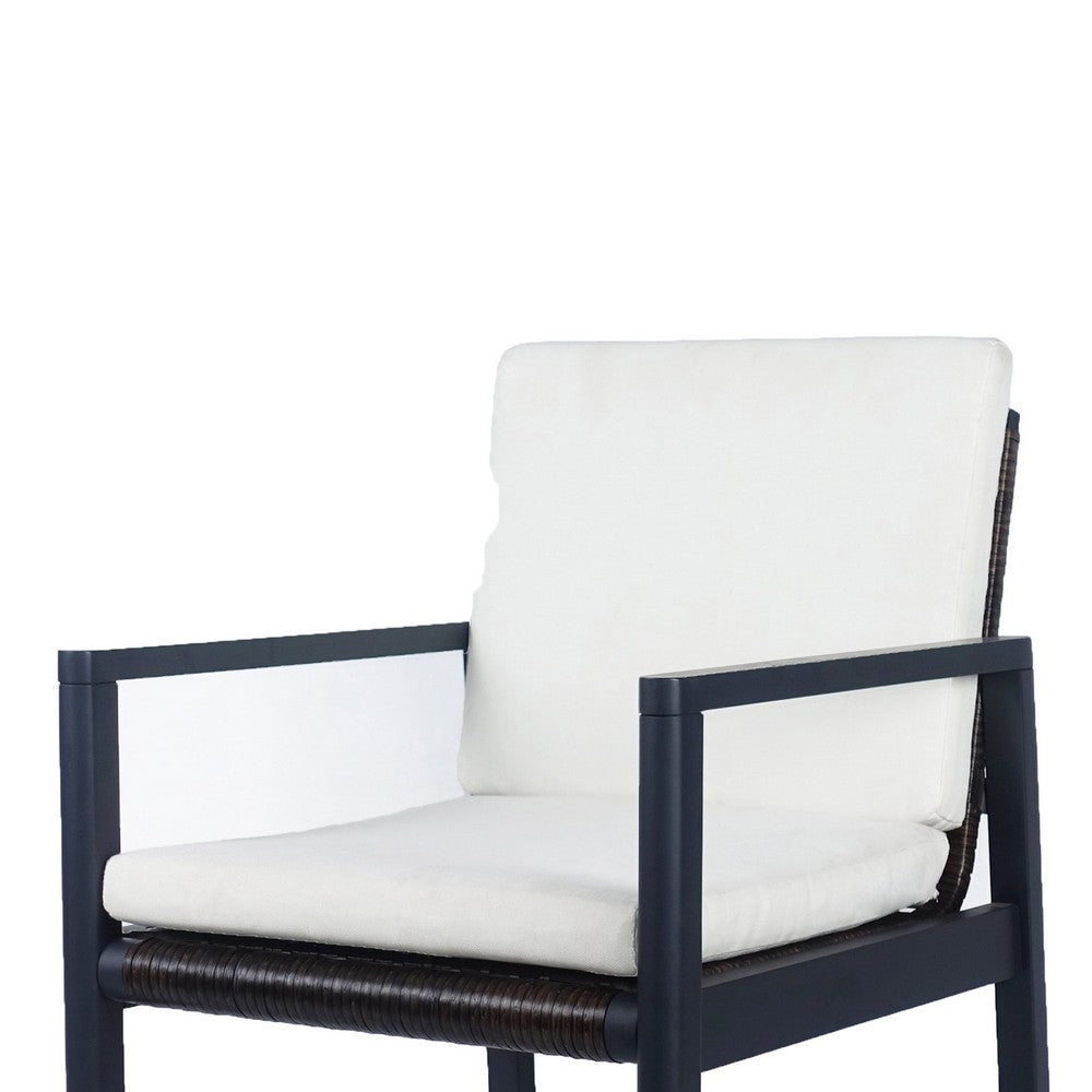 Eni Outdoor Dining Chair Set of 2, Cushioned Seat and Back, White, Black - BM317512