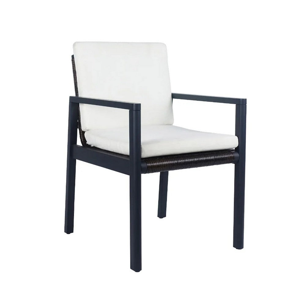 Eni Outdoor Dining Chair Set of 2, Cushioned Seat and Back, White, Black - BM317512