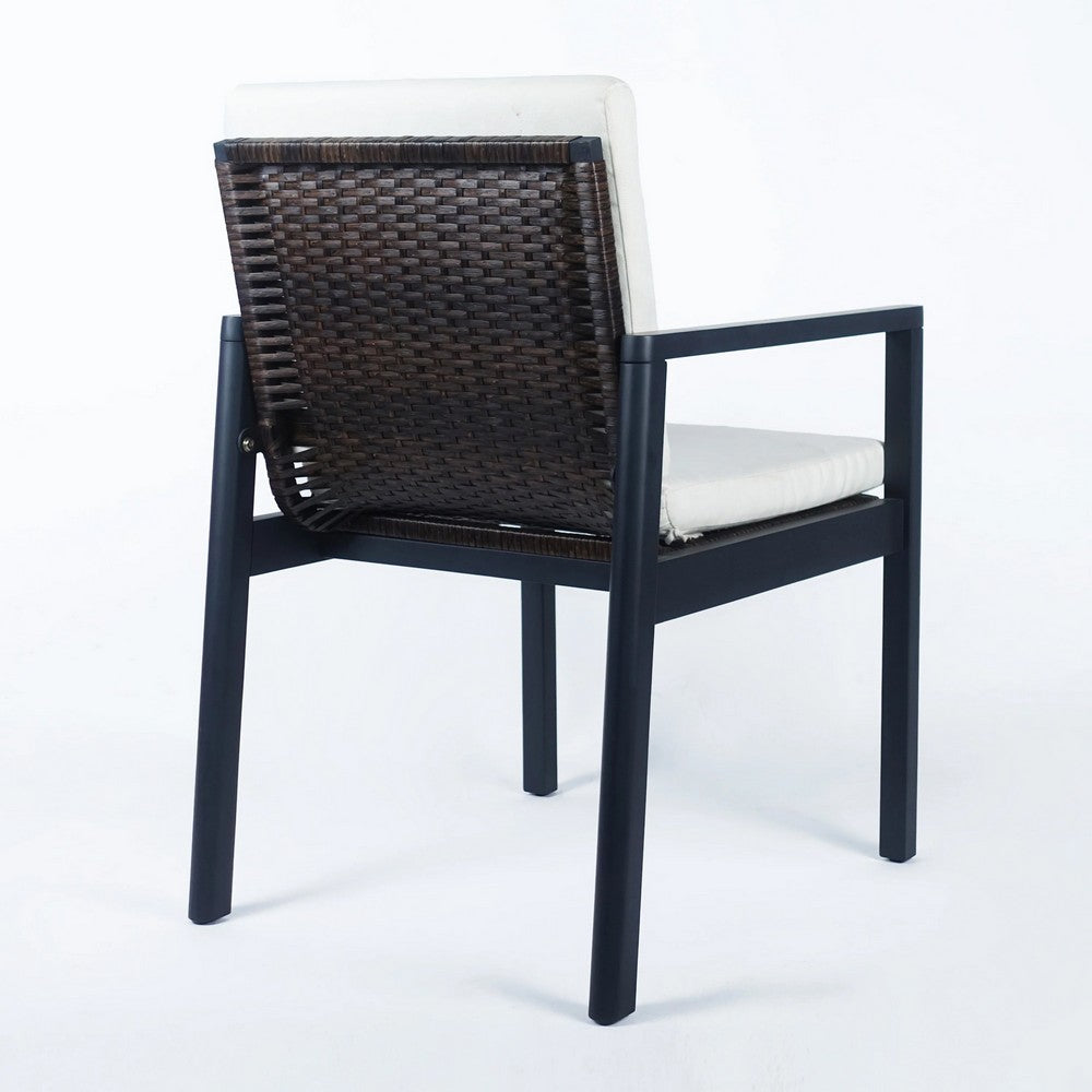 Eni Outdoor Dining Chair Set of 2, Cushioned Seat and Back, White, Black - BM317512