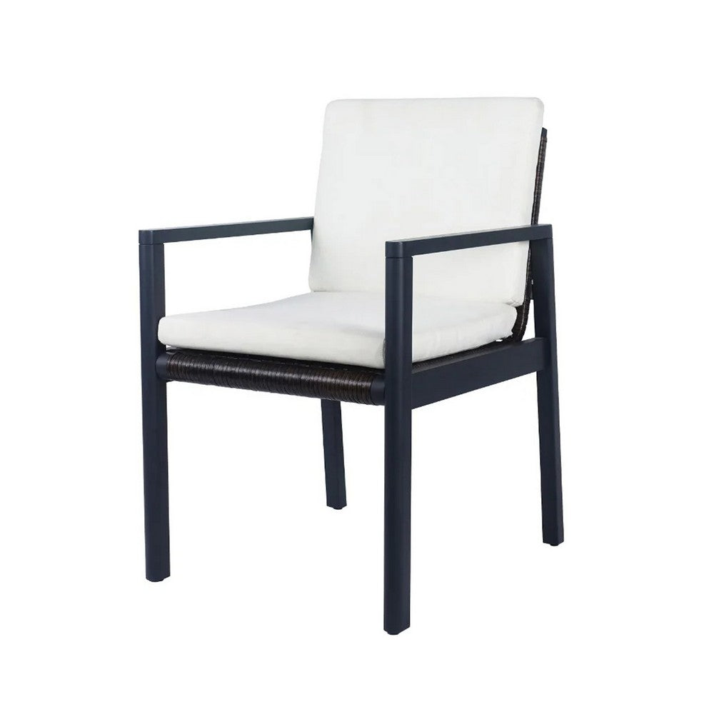 Eni Outdoor Dining Chair Set of 2, Cushioned Seat and Back, White, Black - BM317512