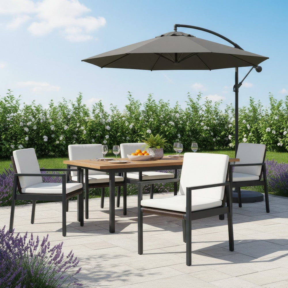 Eni Outdoor Dining Chair Set of 2, Cushioned Seat and Back, White, Black - BM317512