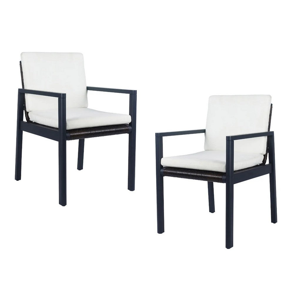 Eni Outdoor Dining Chair Set of 2, Cushioned Seat and Back, White, Black - BM317512