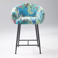 26 Inch Counter Stool Chair, Botanical Floral Print Blue Velvet, Black Legs - BM317514