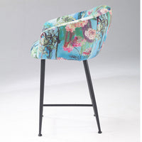 26 Inch Counter Stool Chair, Botanical Floral Print Blue Velvet, Black Legs - BM317514