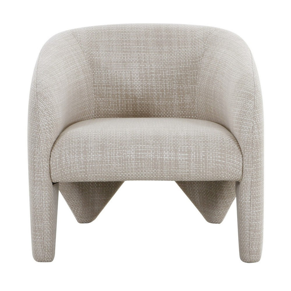 30 Inch Accent Chair, Polyester Blend Upholstery, Curved Design, Beige - BM317539