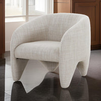 30 Inch Accent Chair, Polyester Blend Upholstery, Curved Design, Beige - BM317539