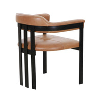 Anta Dining Chair, Black Iron Slatted Back, Plush Brown Genuine Leather - BM317544