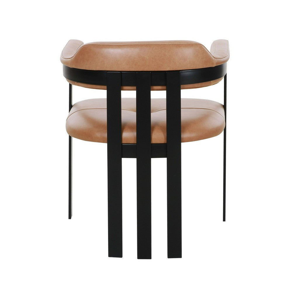 Anta Dining Chair, Black Iron Slatted Back, Plush Brown Genuine Leather - BM317544