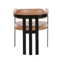 Anta Dining Chair, Black Iron Slatted Back, Plush Brown Genuine Leather - BM317544