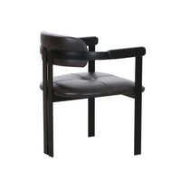 Anta Dining Chair, Black Iron Slats Back, Dark Brown Genuine Leather - BM317546