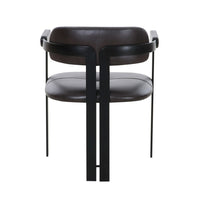 Anta Dining Chair, Black Iron Slats Back, Dark Brown Genuine Leather - BM317546