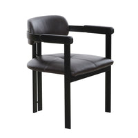 Anta Dining Chair, Black Iron Slats Back, Dark Brown Genuine Leather - BM317546