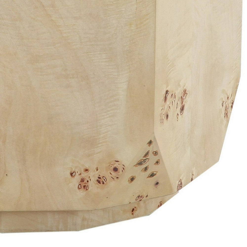 Cid Hy 22 Inch Side End Table, Burl Wood Veneer Drum, Natural Brown - BM317547