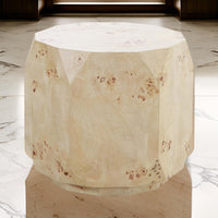 Cid Hy 22 Inch Side End Table, Burl Wood Veneer Drum, Natural Brown - BM317547