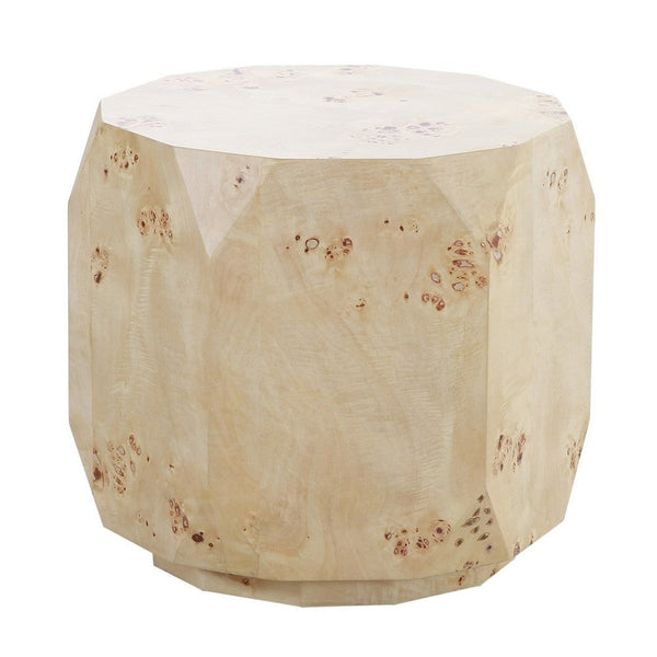 Cid Hy 22 Inch Side End Table, Burl Wood Veneer Drum, Natural Brown - BM317547