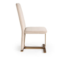 Cid Jim 19 Inch Dining Chair Set of 2, Beige Velvet Fabric, Brushed Brass - BM317549