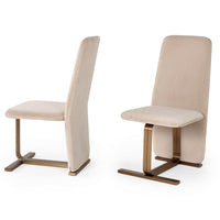 Cid Jim 19 Inch Dining Chair Set of 2, Beige Velvet Fabric, Brushed Brass - BM317549