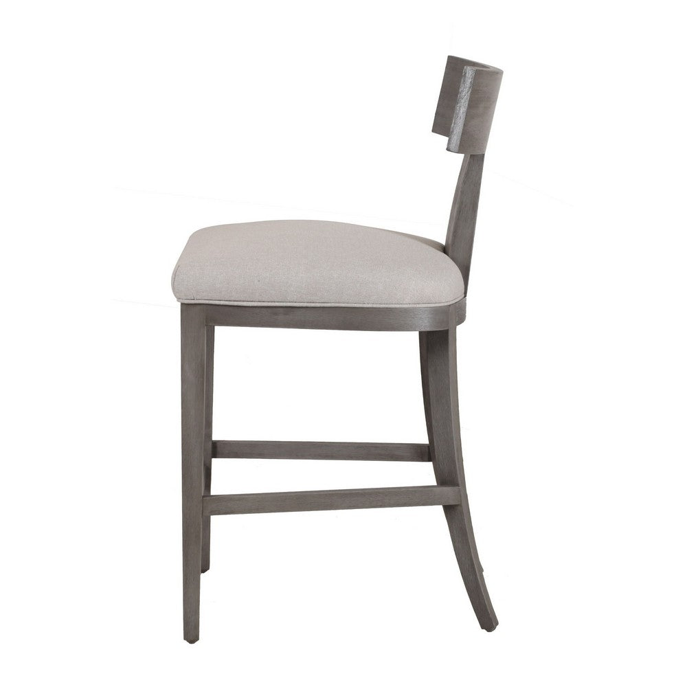 Cid Sten 27 Inch Counter Height Chair, T Shape Back, Soft Beige Linen, Gray - BM317553