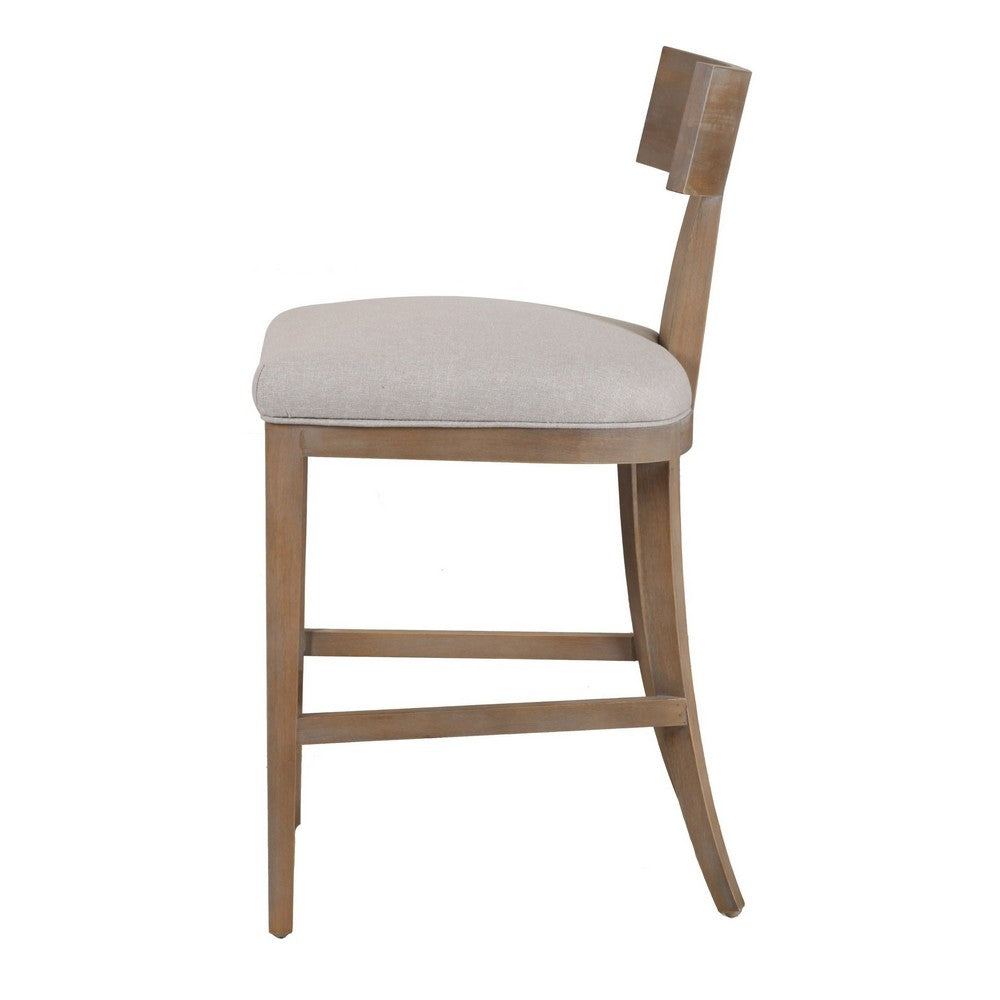 Cid Sten 27 Inch Counter Height Chair, T Shape Back, Beige Linen, Brown - BM317554