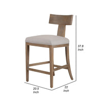 Cid Sten 27 Inch Counter Height Chair, T Shape Back, Beige Linen, Brown - BM317554