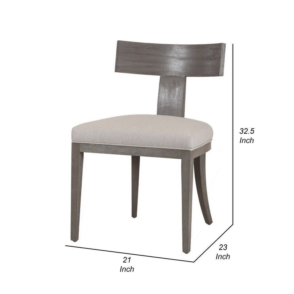 Cid Sten 21 Inch Dining Chair Set of 2, T Shape Back, Beige Linen, Gray - BM317556