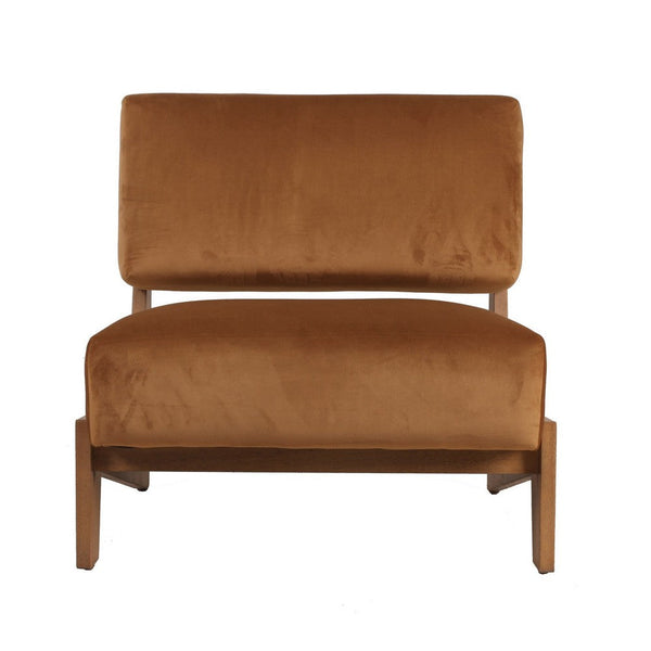 Cid Joy 30 Inch Accent Chair, Low Profile, Camel Brown Velvet, Wood Frame - BM317557