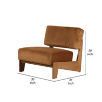 Cid Joy 30 Inch Accent Chair, Low Profile, Camel Brown Velvet, Wood Frame - BM317557