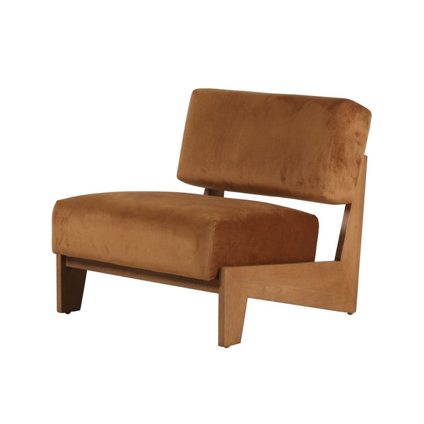 Cid Joy 30 Inch Accent Chair, Low Profile, Camel Brown Velvet, Wood Frame - BM317557