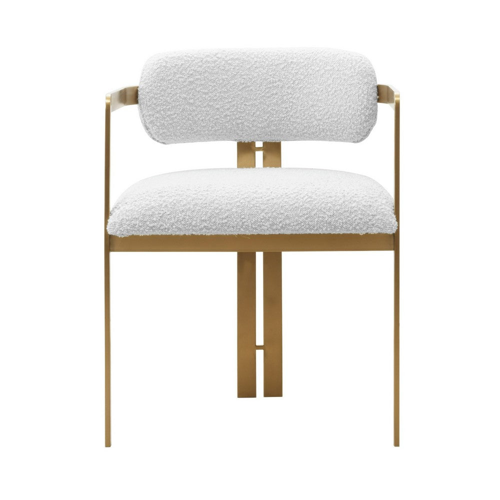 Cid Fred 22 Inch Dining Armchair, White Polyester, Gold Stainless Steel - BM317566