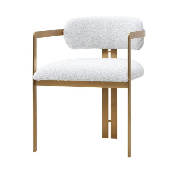 Cid Fred 22 Inch Dining Armchair, White Polyester, Gold Stainless Steel - BM317566