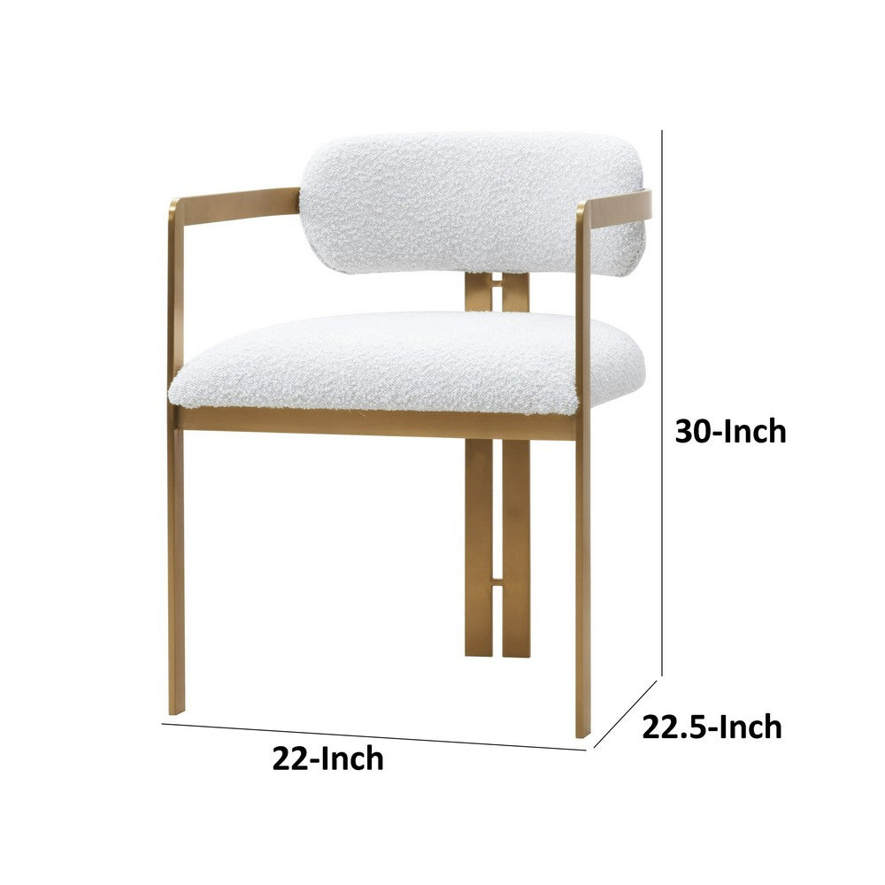 Cid Fred 22 Inch Dining Armchair, White Polyester, Gold Stainless Steel - BM317566