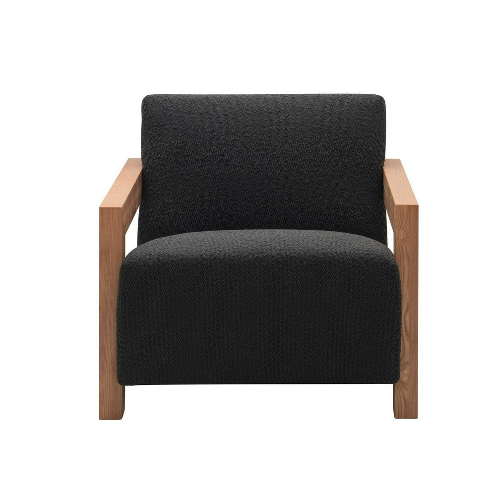 Cid Sen 29 Inch Accent Chair, Black Polyester, Brown Wood Legs and Armrests - BM317567