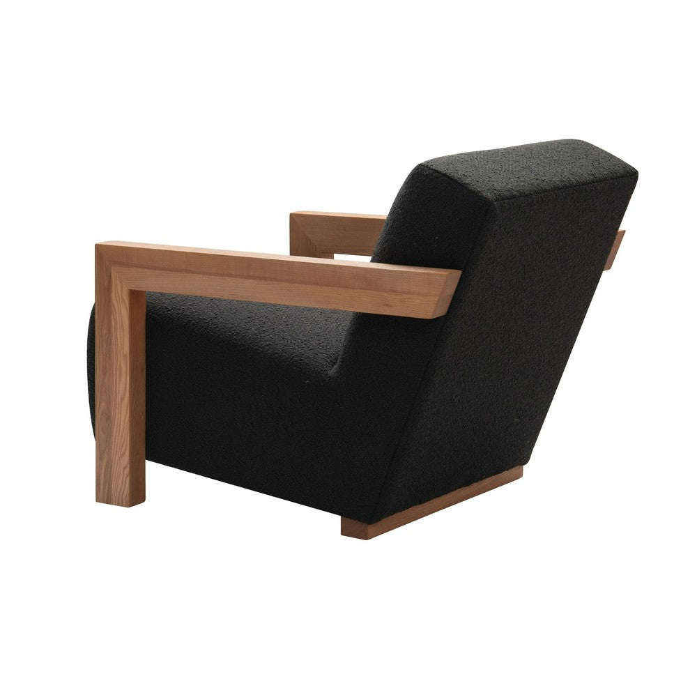 Cid Sen 29 Inch Accent Chair, Black Polyester, Brown Wood Legs and Armrests - BM317567