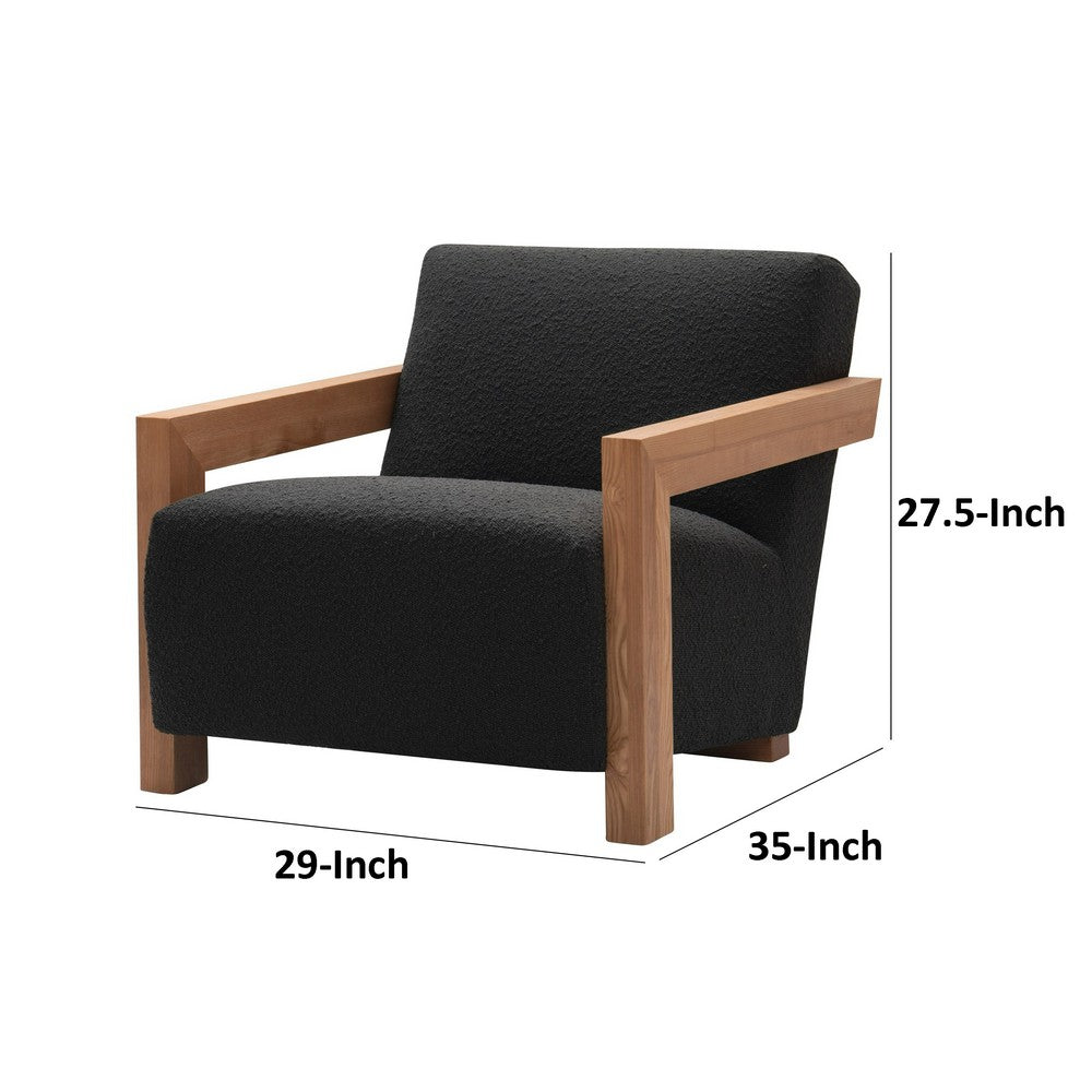 Cid Sen 29 Inch Accent Chair, Black Polyester, Brown Wood Legs and Armrests - BM317567