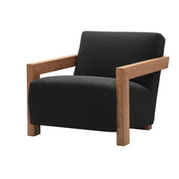 Cid Sen 29 Inch Accent Chair, Black Polyester, Brown Wood Legs and Armrests - BM317567