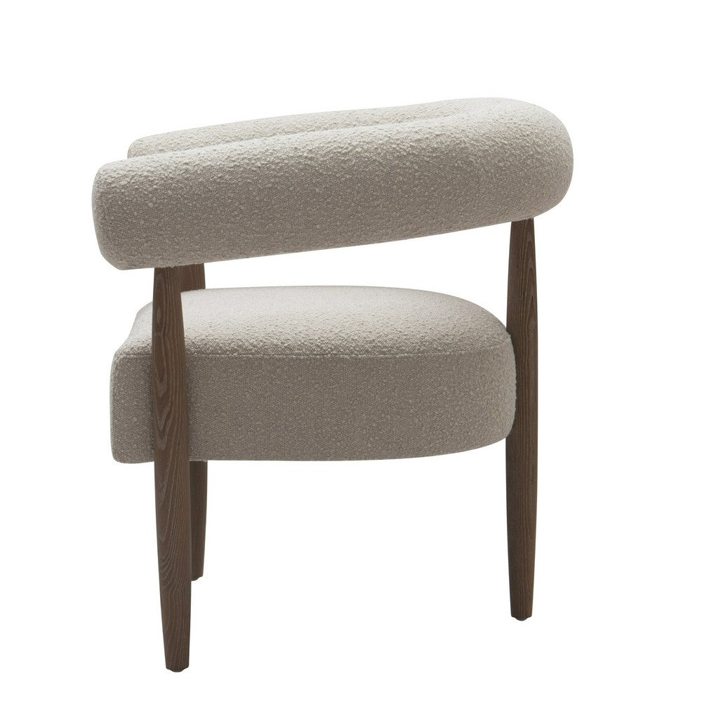 Cid Archie 32 Inch Accent Chair, Beige Fabric, Rounded Back, Solid Wood - BM317569