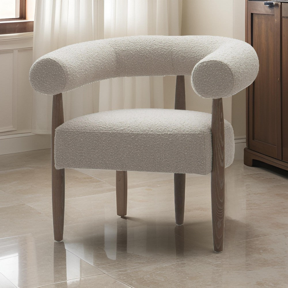 Cid Archie 32 Inch Accent Chair, Beige Fabric, Rounded Back, Solid Wood - BM317569