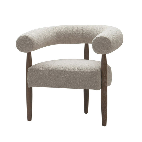 Cid Archie 32 Inch Accent Chair, Beige Fabric, Rounded Back, Solid Wood - BM317569