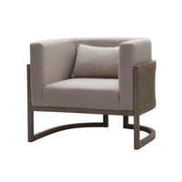 Cid Harry 33 Inch Accent Chair, Throw Pillow, Gray Fabric, Oak Wood, Rattan - BM317570