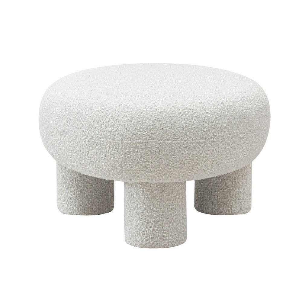 Cid 46 Inch Accent Bench Ottoman, White Polyester Oval Seat, Pine Wood Legs - BM317571