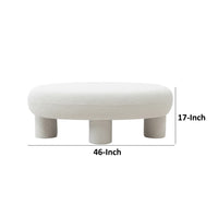 Cid 46 Inch Accent Bench Ottoman, White Polyester Oval Seat, Pine Wood Legs - BM317571