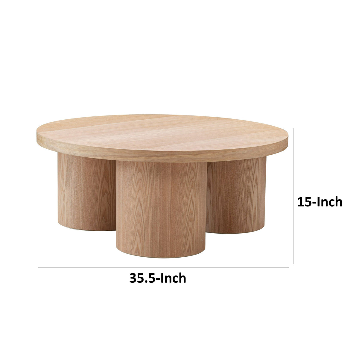 Cid Smith 36 Inch Coffee Table, Round Top and Legs, Solid Oak Wood, Natural - BM317572