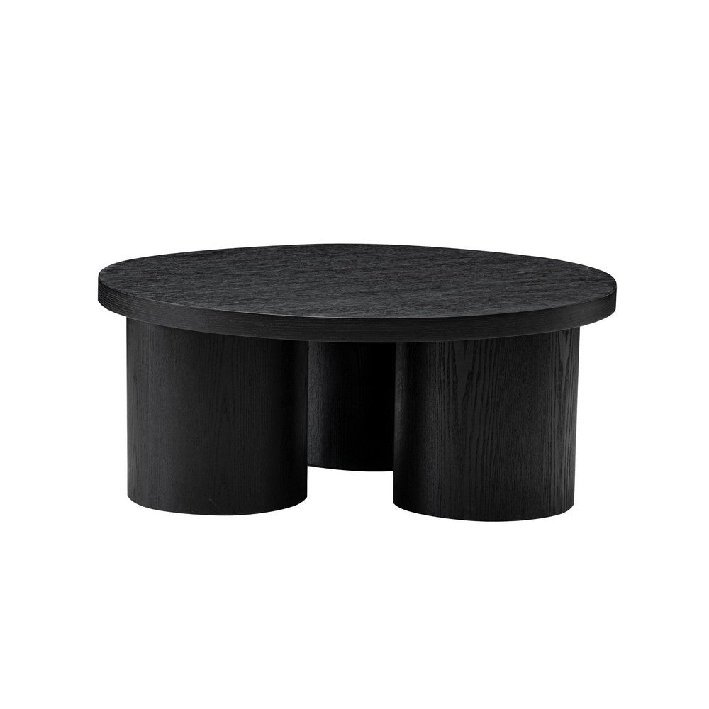 Cid Smith 36 Inch Coffee Table, Round Top and Legs, Black Solid Oak Wood - BM317573