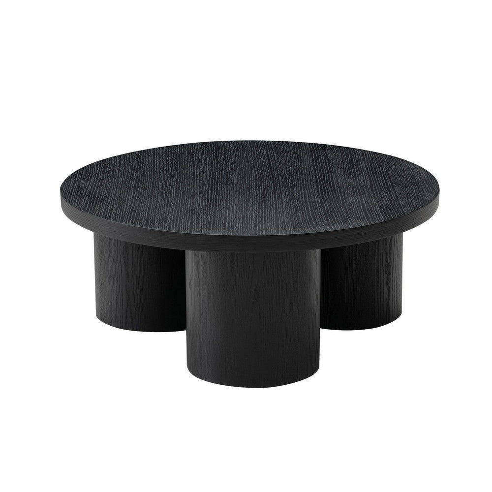 Cid Smith 36 Inch Coffee Table, Round Top and Legs, Black Solid Oak Wood - BM317573