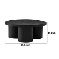 Cid Smith 36 Inch Coffee Table, Round Top and Legs, Black Solid Oak Wood - BM317573