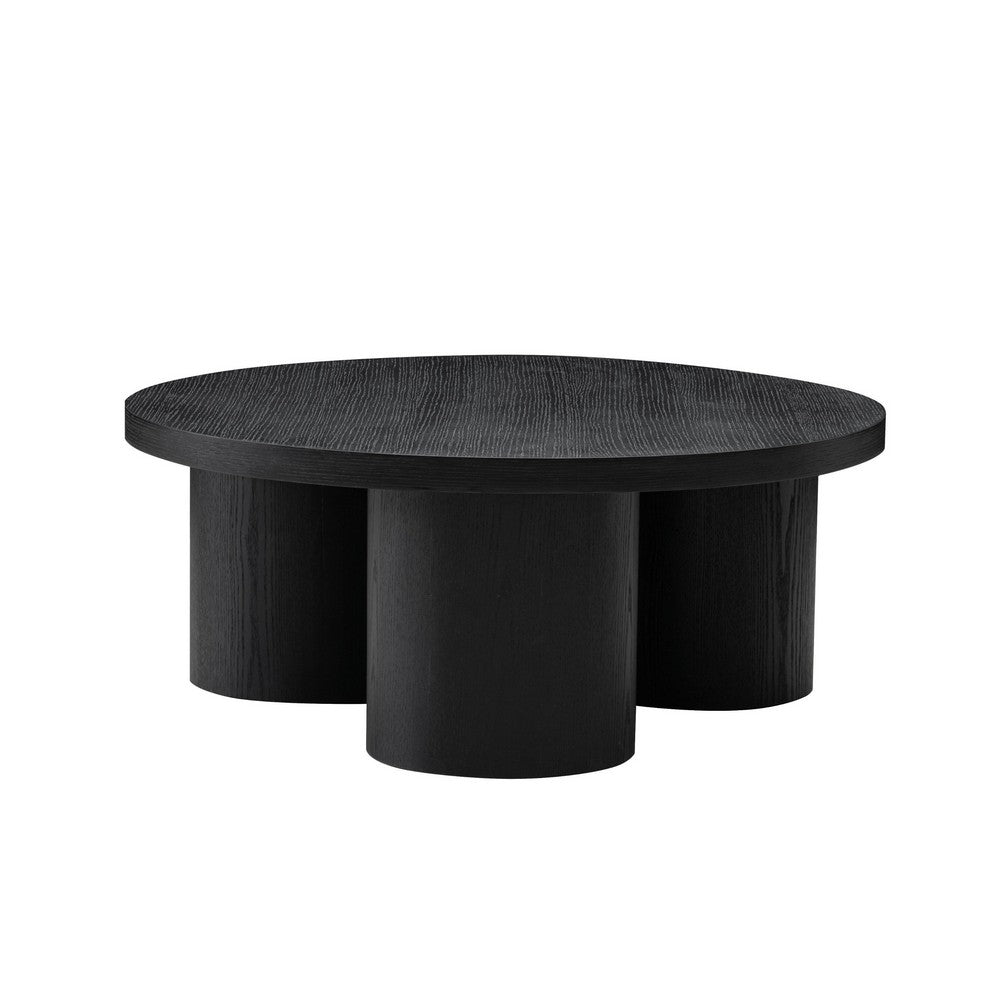 Cid Smith 36 Inch Coffee Table, Round Top and Legs, Black Solid Oak Wood - BM317573