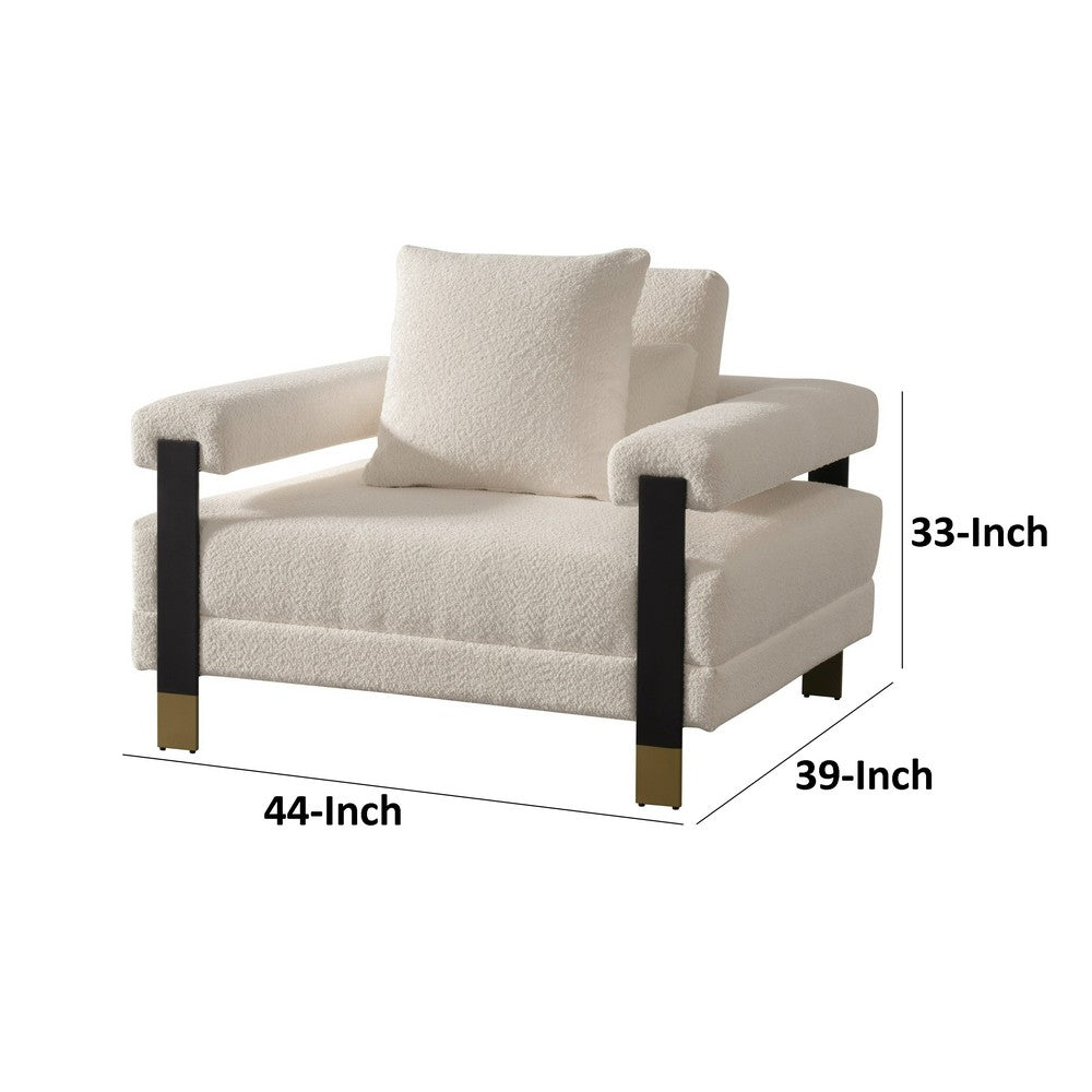 Reno Stan 44 Inch Accent Chair, White Polyester, Foam Cushions, Solid Wood - BM317577