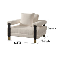 Reno Stan 44 Inch Accent Chair, White Polyester, Foam Cushions, Solid Wood - BM317577