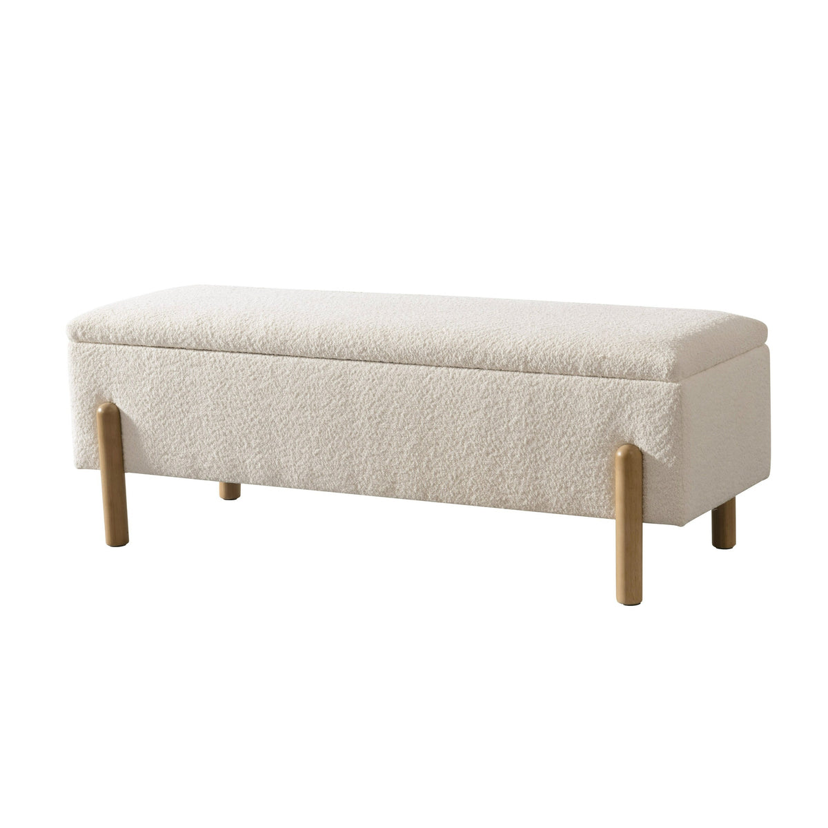 Cid Ellie 55 Inch Accent Bench, Storage, Ivory Polyester, Solid Rubberwood - BM317580