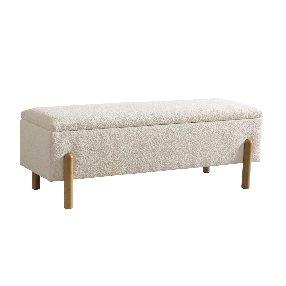 Cid Ellie 55 Inch Accent Bench, Storage, Ivory Polyester, Solid Rubberwood - BM317580